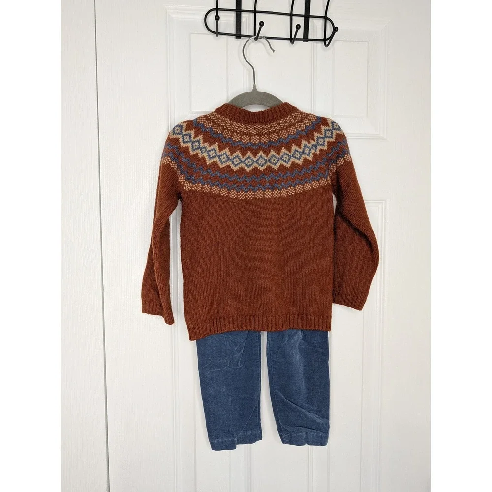 Edgehill Collection Kids 24M Fair Isle Sweater and Corduroy Pants Set Rust Blue